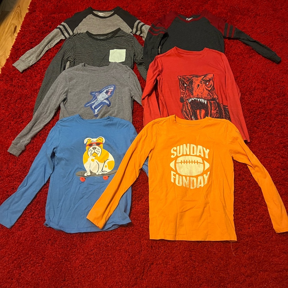 7 boys sized 10 & 8/10 long sleeved shirts.